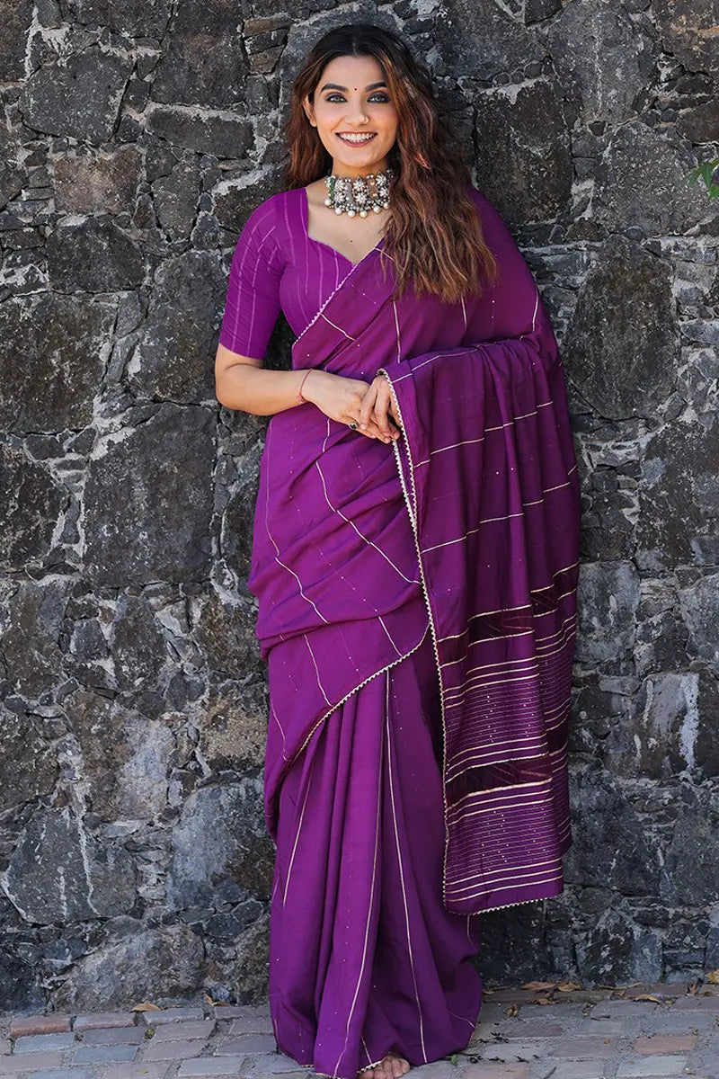 Wine Color Modern Saree For Wedding Guest