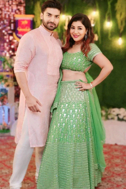 Debinna Bonnerjee Green Colour Lehenga Choli For Wedding