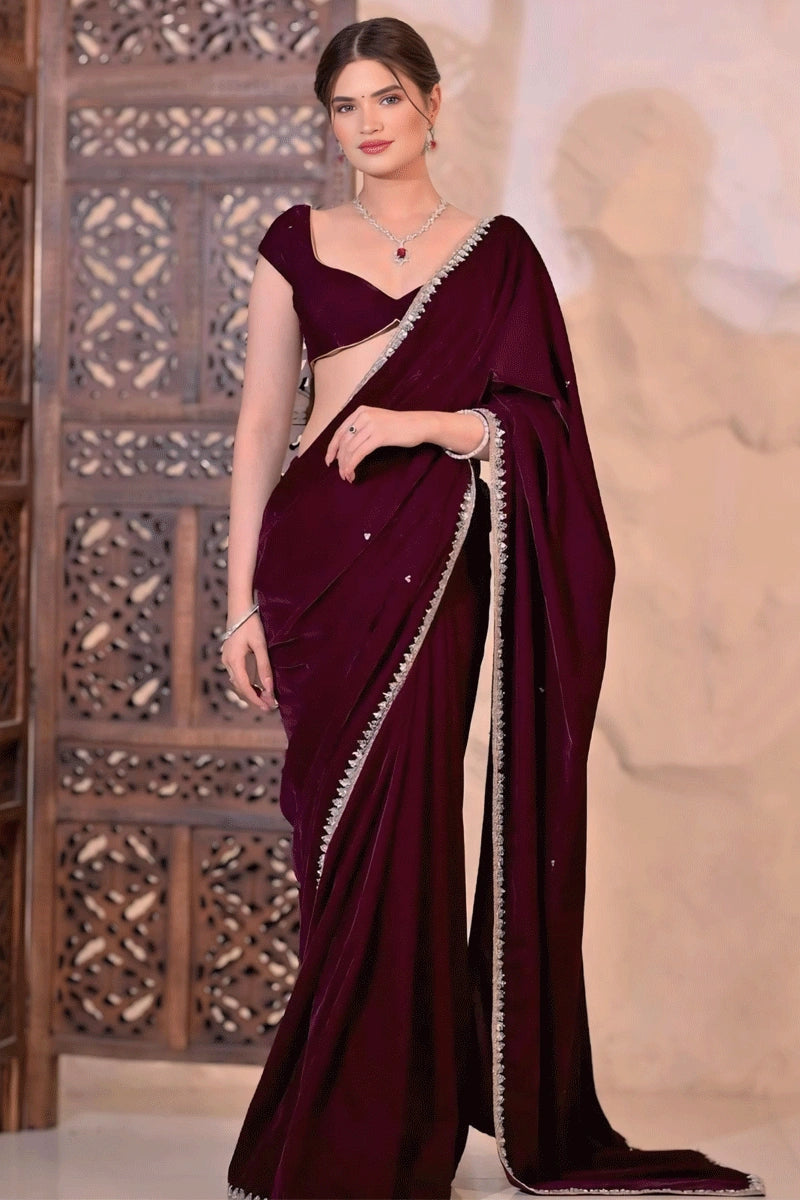 Velvet Wedding Saree For Womens