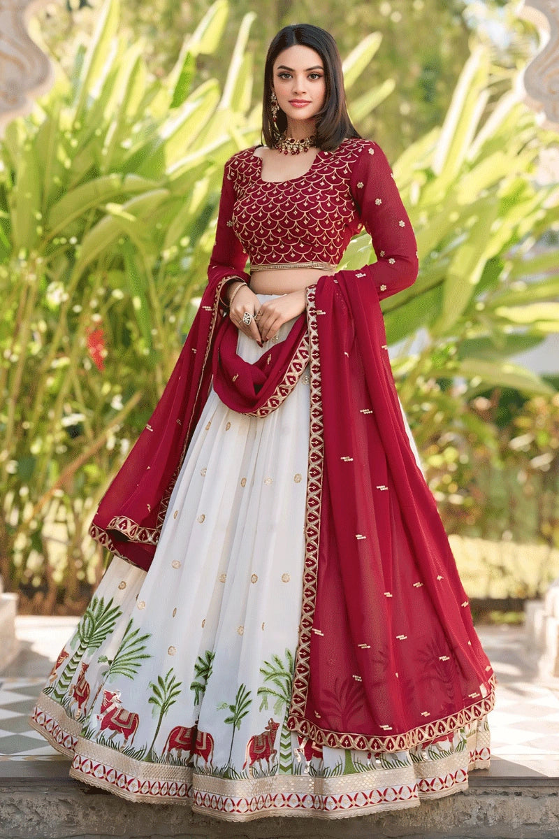 Maroon and White Lehenga Set For Sister Weddings