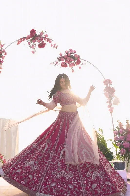 Silk Fabric Pink Bridal Lehenga For Engagement Ceremony