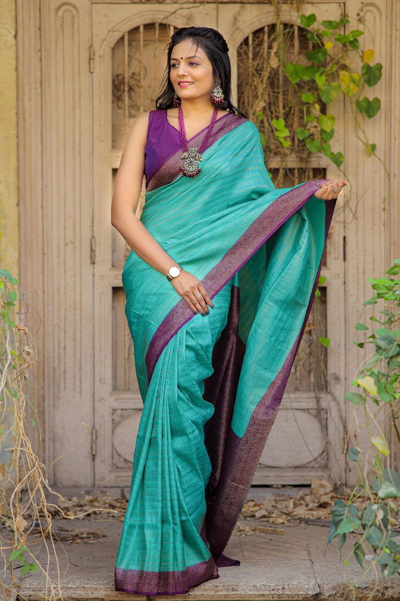 Jacquard Work Saree With Heavy Contrast Border For Wedding