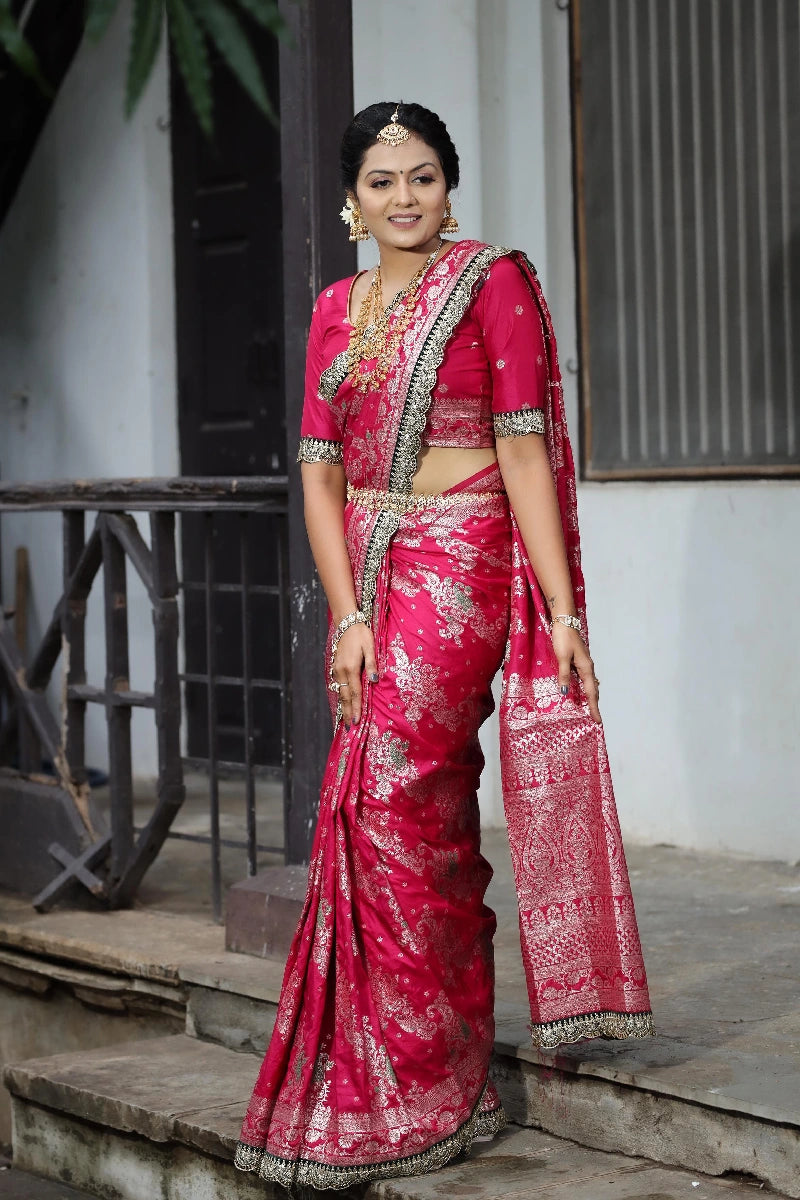 Red Colour Saree With Jacquard Border For Wedding