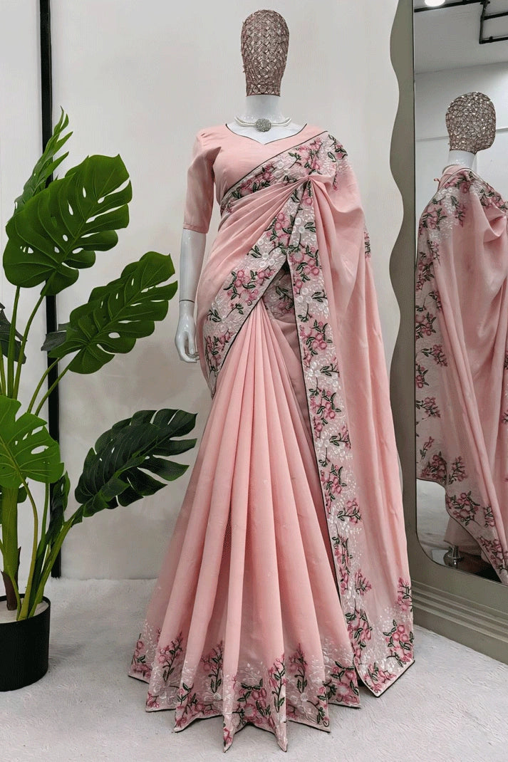 Heavy Flower Border Silk Saree For Wedding