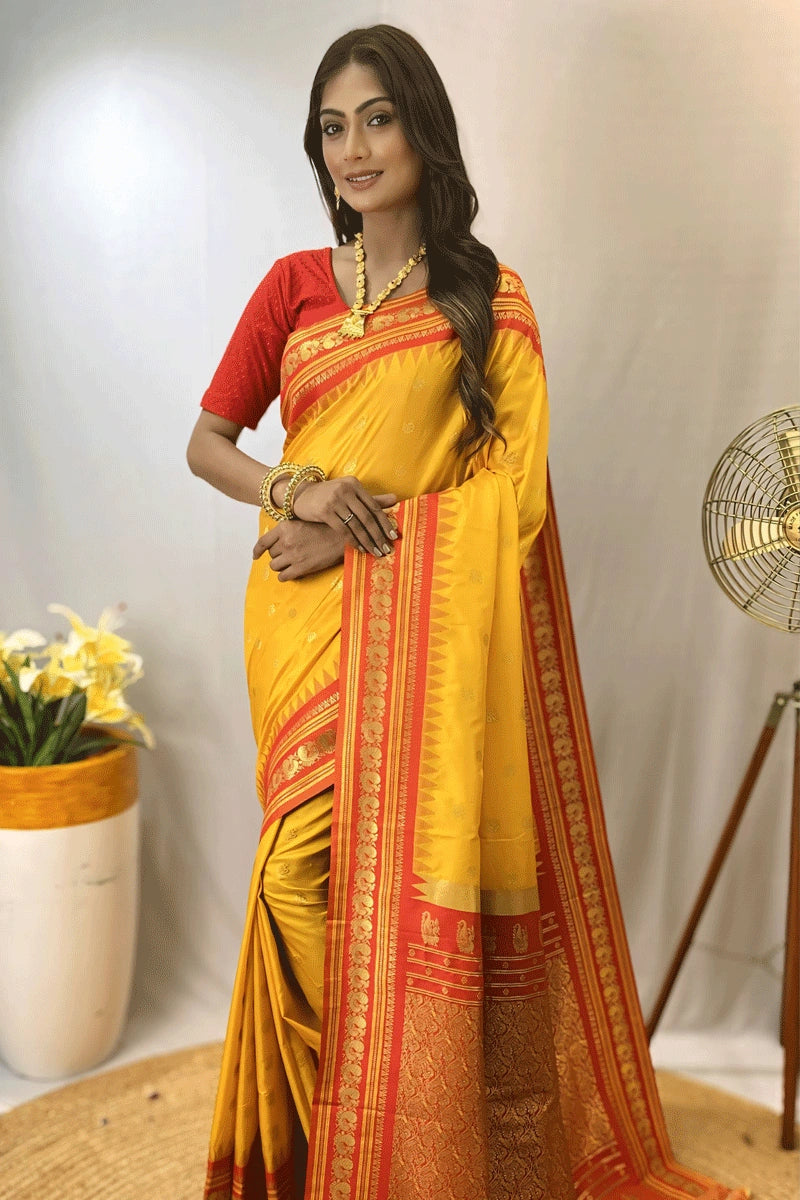 Golden Colour Silk Saree For Wedding Function
