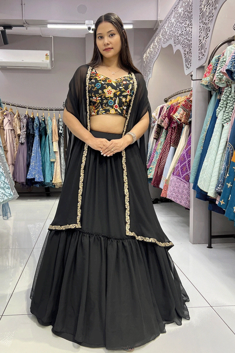 Fully Stitched Black Searg Lehenga For Wedding Night