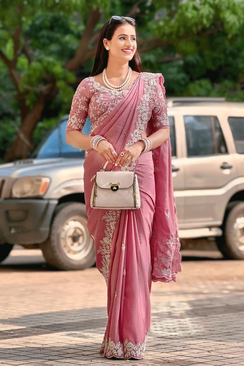 Baby Pink Color Saree For Wedding