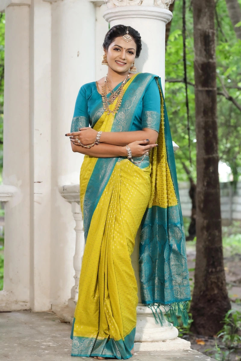 Light Yellow Colour Silk Saree For Guest Wedding