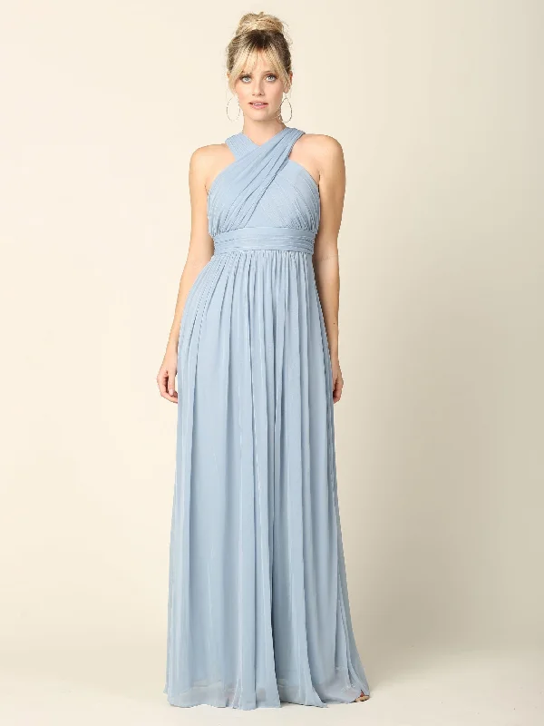 Long Criss Cross Halter Bridesmaids Dress