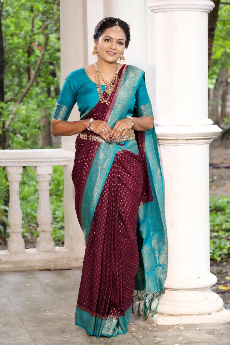 Maroon Colour Georgette Silk Saree For Wedding Look