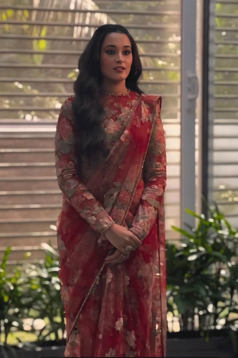 Georgette Red Saree With Heavy Border For Wedding