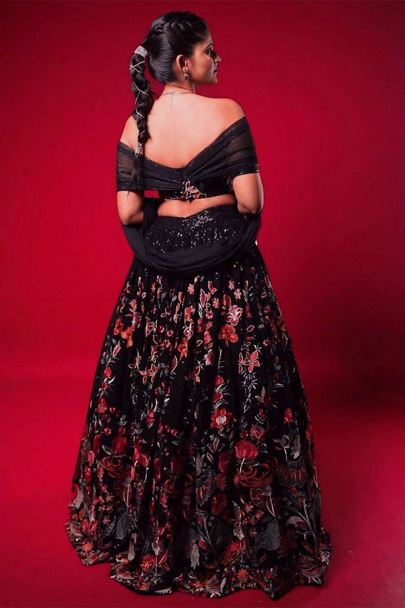 Multi Designer Black Lehenga For Sister Wedding Sangeet