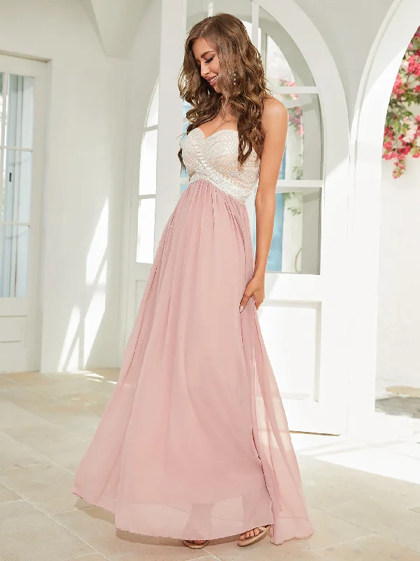 TastyHottie - Sweet Embroidery Tube Chiffon Bridesmaid Dress