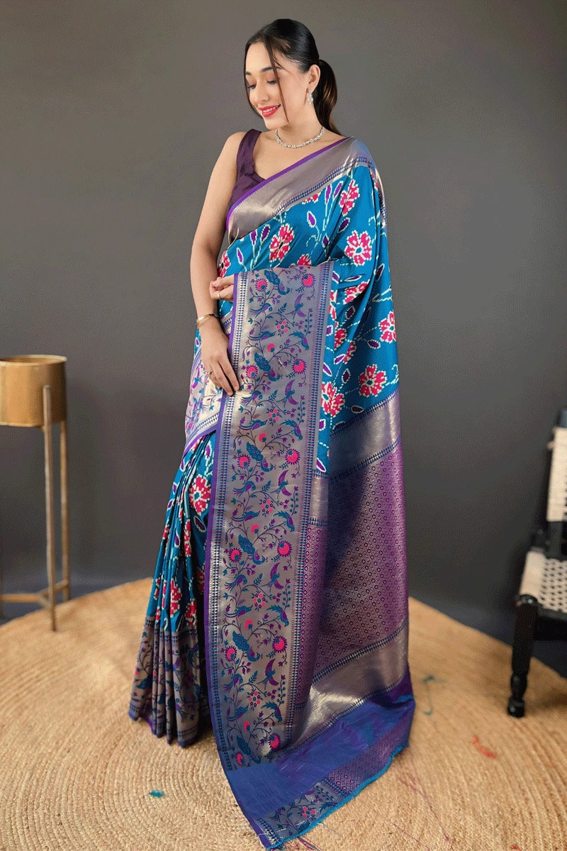 Sky Blue Colour Silk Saree For Wedding Function