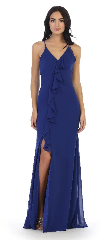 Long Formal Ruffled Chiffon Bridesmaids Dress