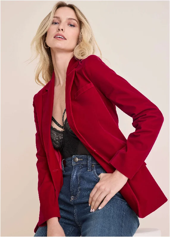 Velvet Blazer  - Red
