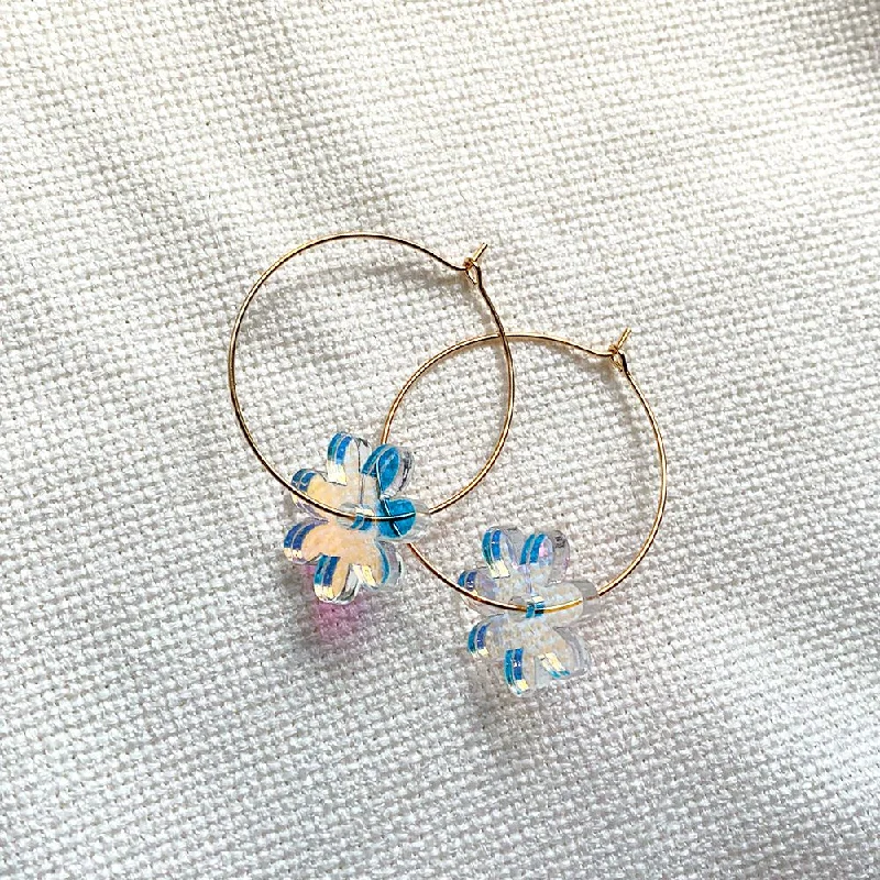 Iridescent Flower Hoop Earrings, Large