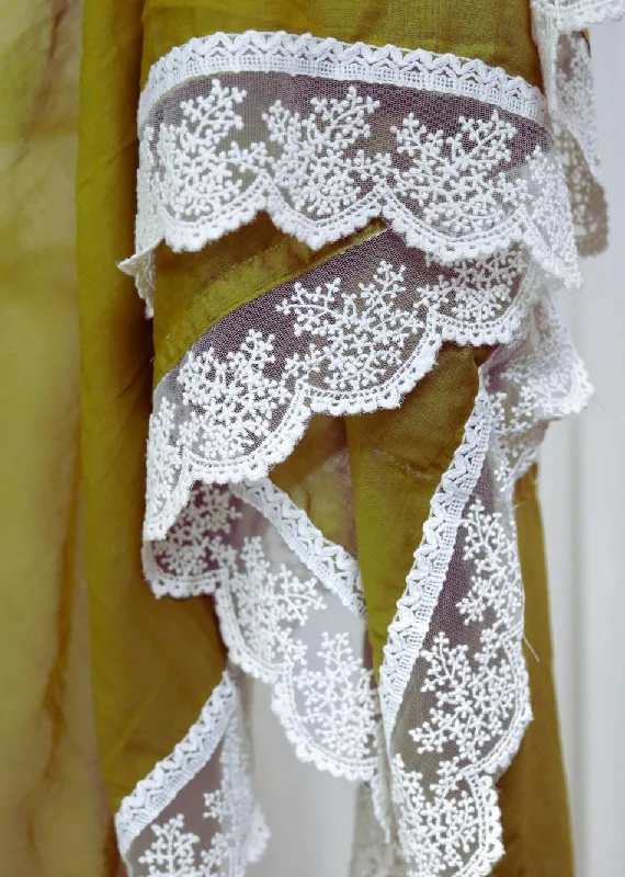 Olive Green Lace Detailing Dupatta
