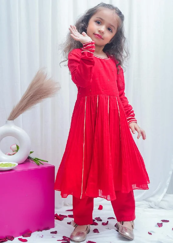 Jiyara Red Gathered Anarkali Suit Set