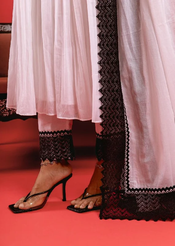 White Black Lacey Dupatta