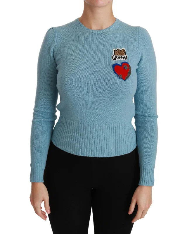 Dolce & Gabbana Women's Heart Patch Cashmere Sweater Blue
