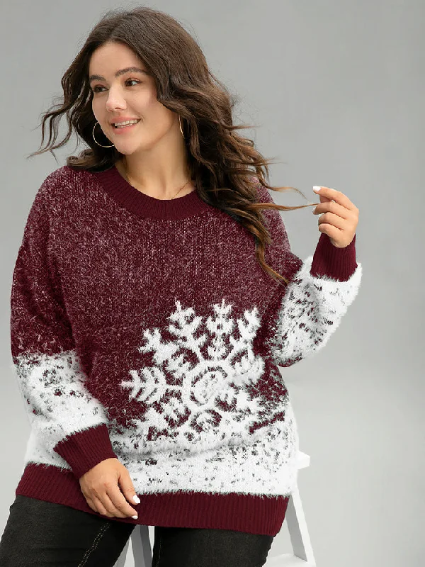 Fuzzy Snowflake Elastic Cuffs Pullover