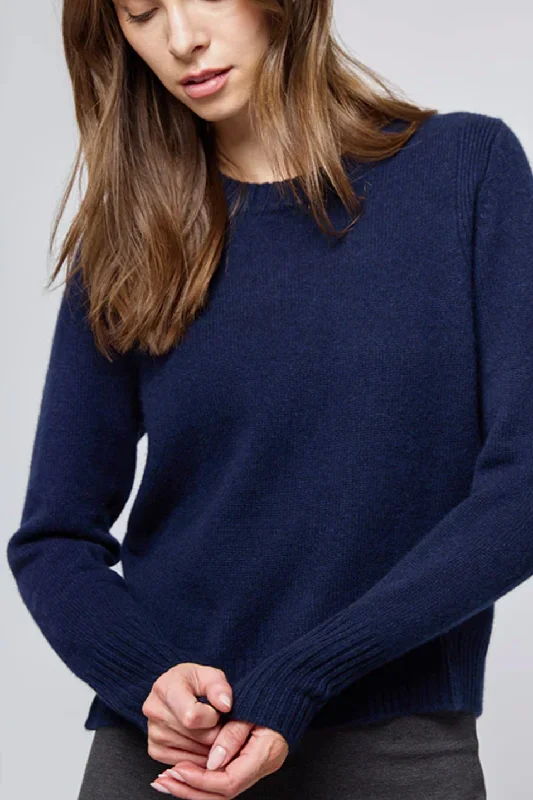 Not Shy Cashmere Crew Jeanne Sweater in Marine