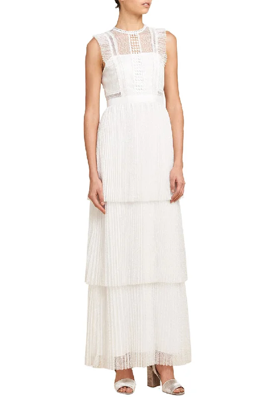 White Theodora Frill Pleated Lace Wedding Dress