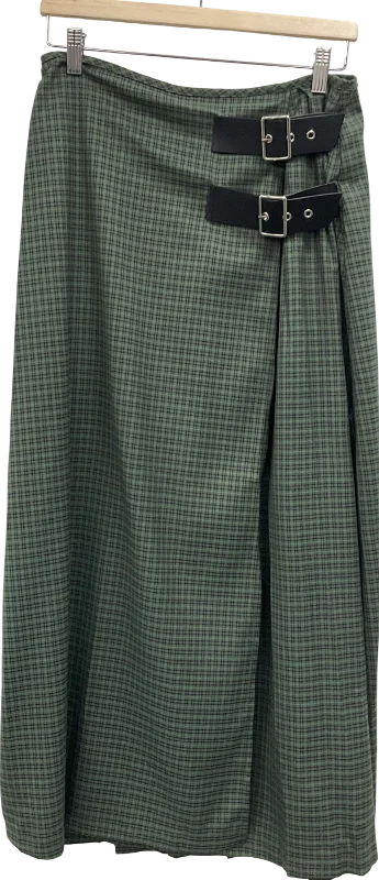 Collusion Checked Maxi Skirt Kilt In Green UK 12