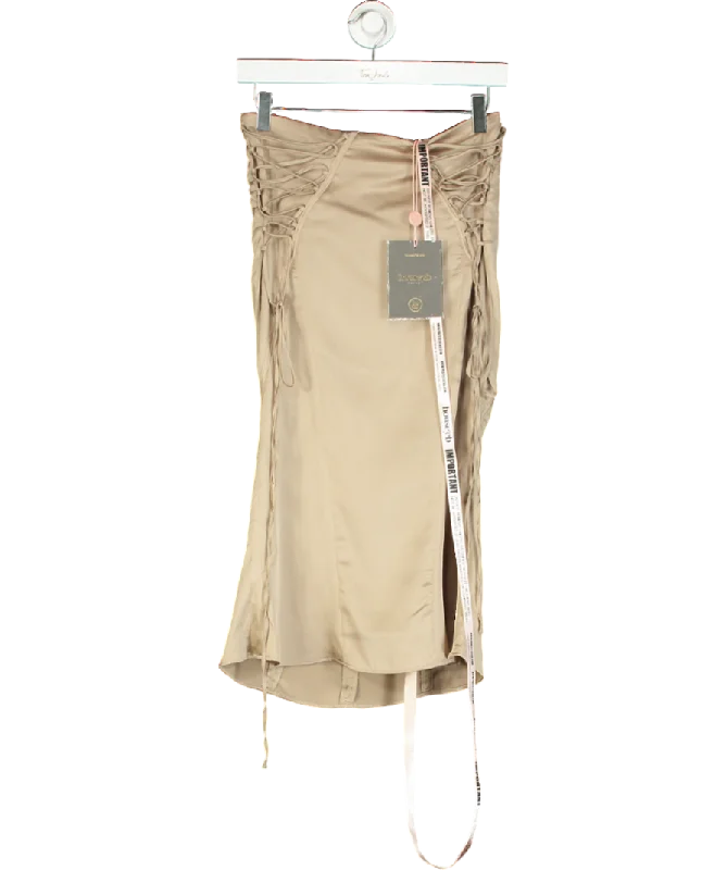 House of CB Beige Sidonie Satin Lace Up Skirt UK S