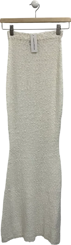 Naked Wardrobe Cream Boucle Knit Fitted Maxi Skirt UK S