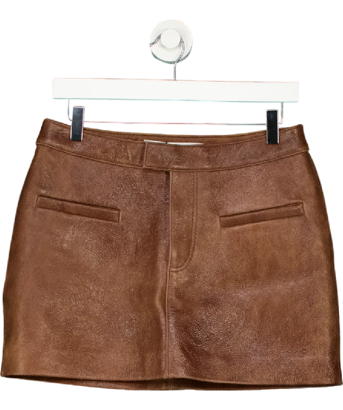 Oval Square Brown Rocky 100% Leather Skirt UK M