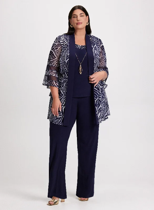 Sheer Jacket, Top & Pants Set