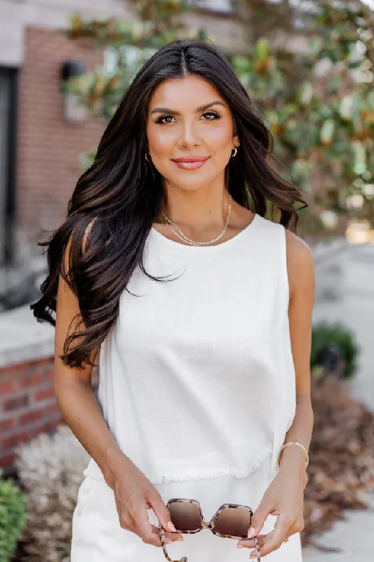 Do What You Please Ivory Tank Top Frayed Hem FINAL SALE